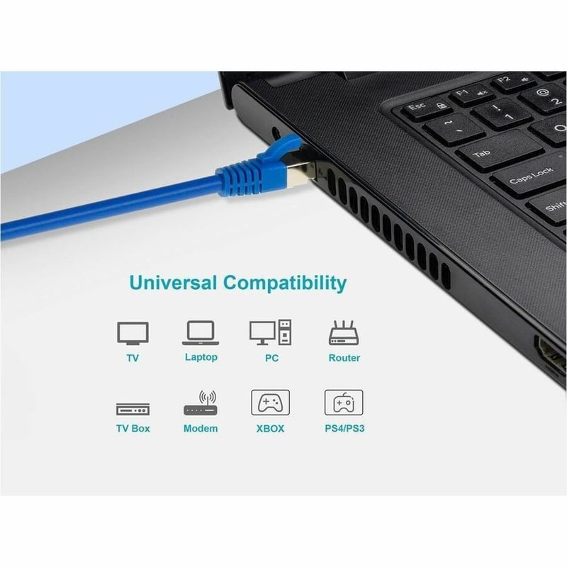 MONOPRICE CAT8 2FT BLUE PATCH CABLE DOUBLE SHIELDED (S/FTP) 28AWG 2GHZ 40G PURE - Thumbnail 5