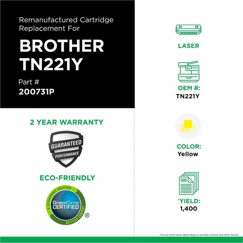 Clover Imaging Remanufactured Yellow Toner Cartridge for Brother TN221 - Thumbnail 3