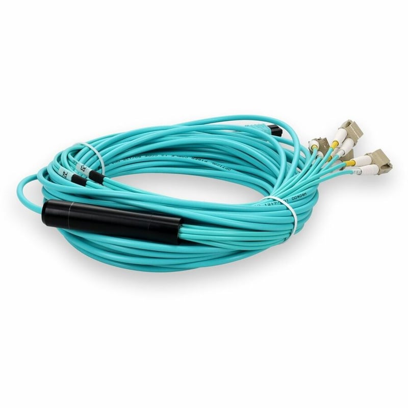 AddOn 20m MPO/UPC to 4xLC/UPC Duplex Aqua OM4 OFNP (Plenum-Rated) 8-Strand Fiber Fanout Cable - Thumbnail 5