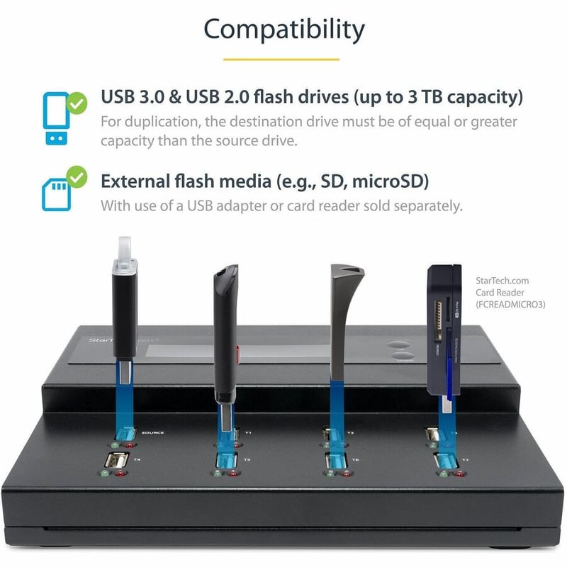 StarTech.com Standalone 1 to 7 USB Thumb Drive Duplicator/Eraser, Multiple USB Flash Drive Copier/Cloner, Sector-by-Sector Copy, Sanitizer - Thumbnail 3
