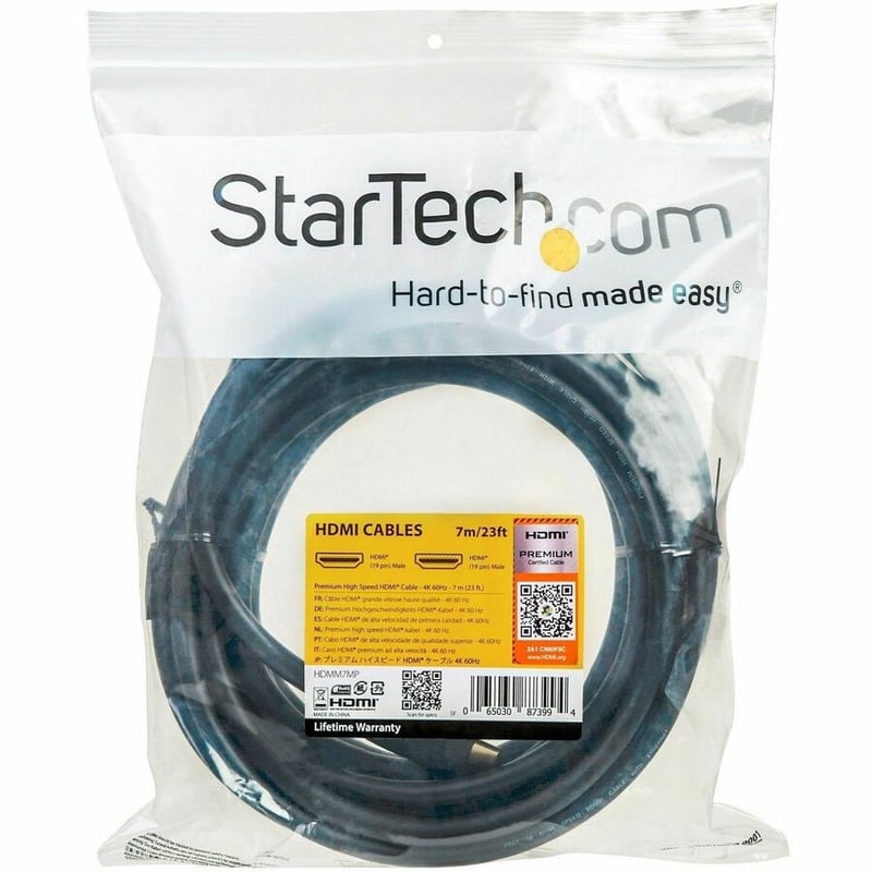 StarTech.com 23ft (7m) Premium Certified HDMI 2.0 Cable with Ethernet, High Speed Ultra HD 4K 60Hz HDMI Cable HDR10, UHD HDMI Monitor Cord - Thumbnail 2
