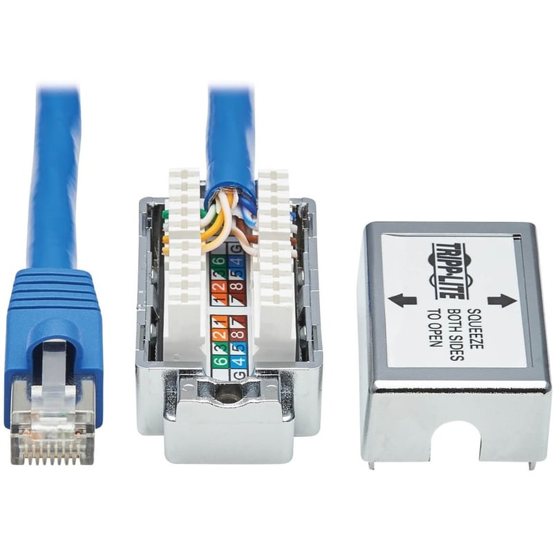 Tripp Lite by Eaton Cat6a Junction Box Cable Assembly - Surface Mount Shielded PoE+ RJ45/110 Punchdown 18-in. (45.72 cm) Blue