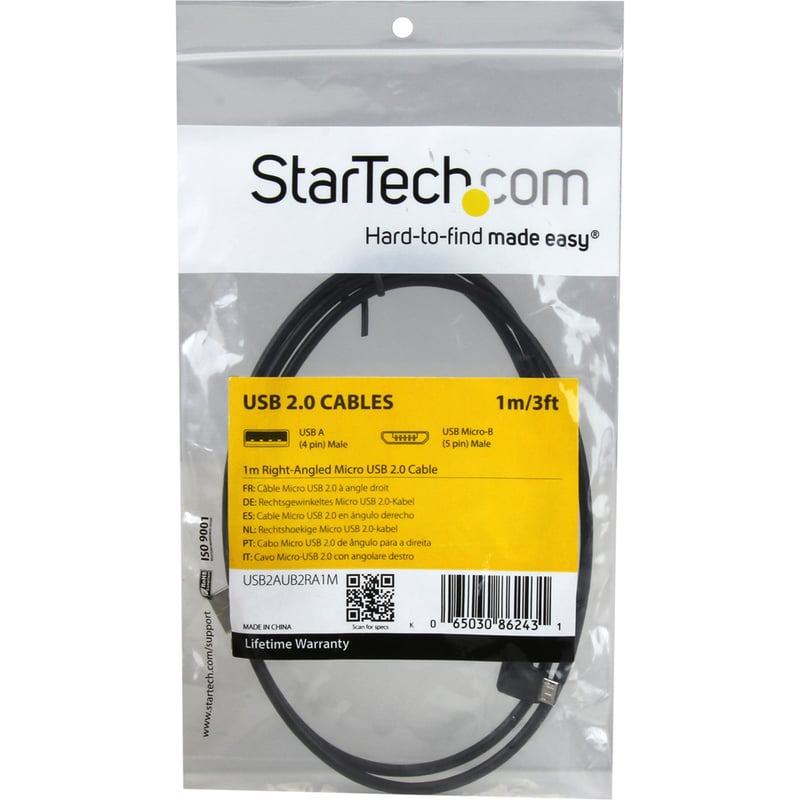 StarTech.com 1m 3 ft Micro-USB Cable with Right-Angled Connectors - M/M - USB A to Micro B Cable - Thumbnail 4