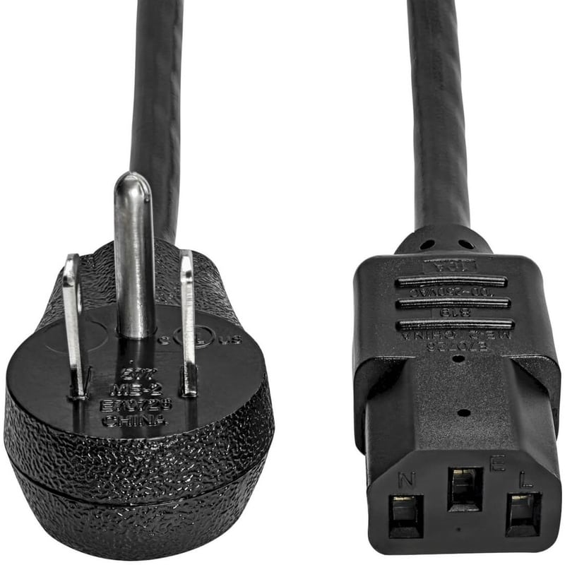 Eaton Tripp Lite Series Desktop Computer AC Power Cord, Right-Angle NEMA 5-15P to C13 - 10A, 125V, 18 AWG, 3 ft. (0.91 m), Black - Thumbnail 1