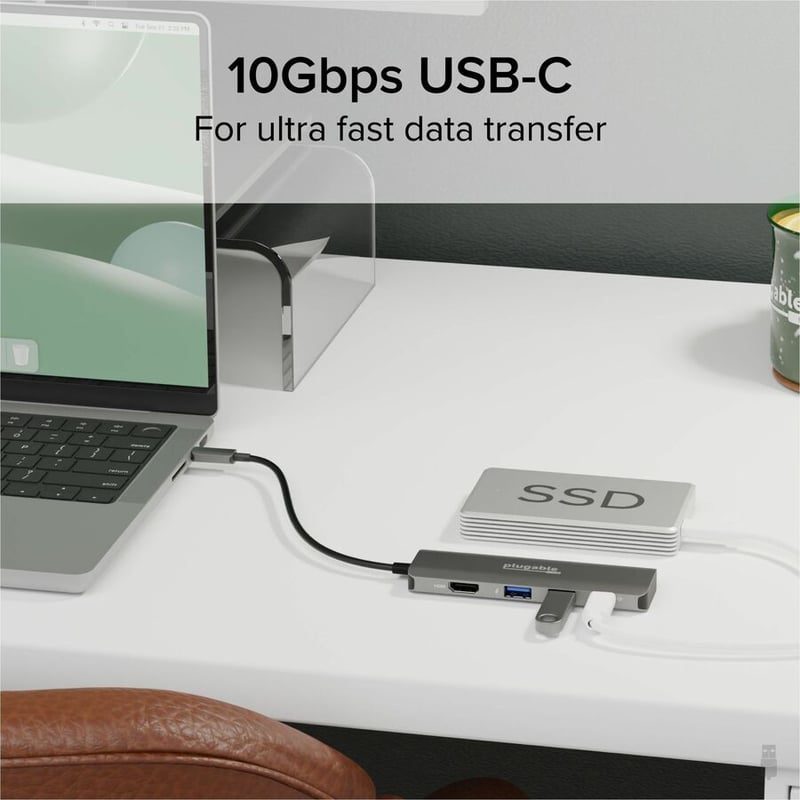 Plugable USB C Hub Multiport Adapter, 4 in 1, 100W Pass Through Charging, USB C to HDMI 4K 60Hz - Thumbnail 5