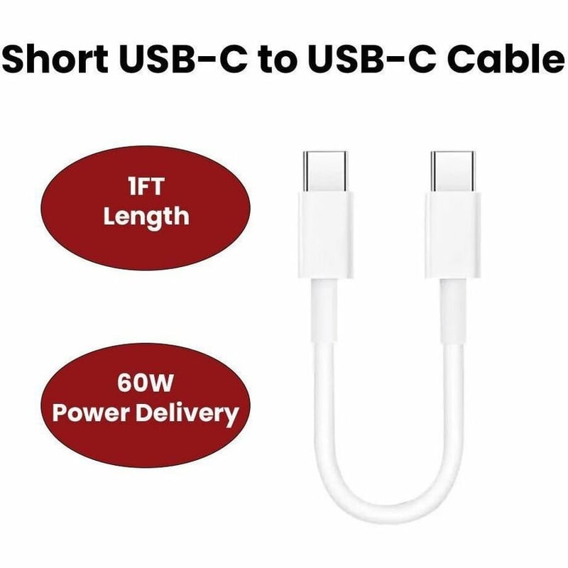 1FT USBC TO USBC 60W PD CABLE POWER DELIVERY AND DATA WHITE - Thumbnail 2