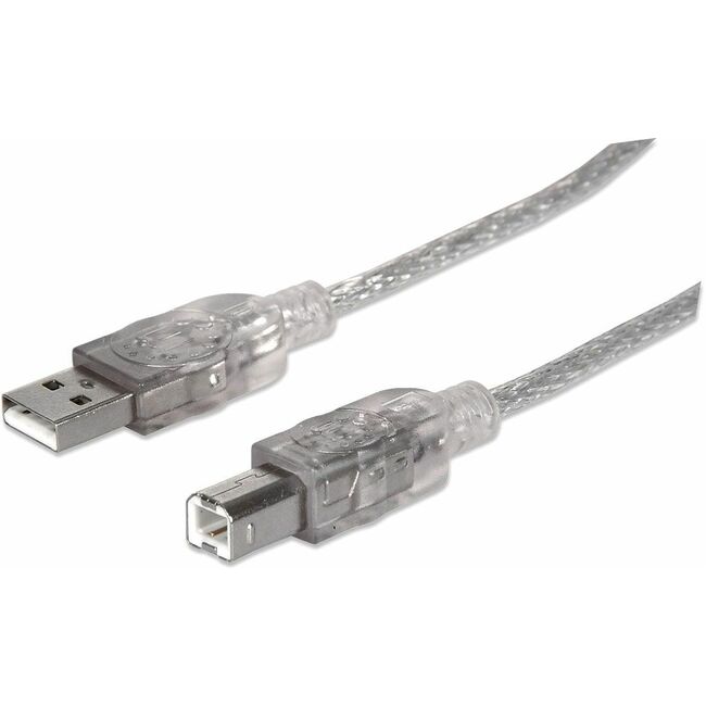 Manhattan Hi-Speed USB 2.0 A Male to B Male Device Cable, 16', Translucent Silver - Thumbnail 1
