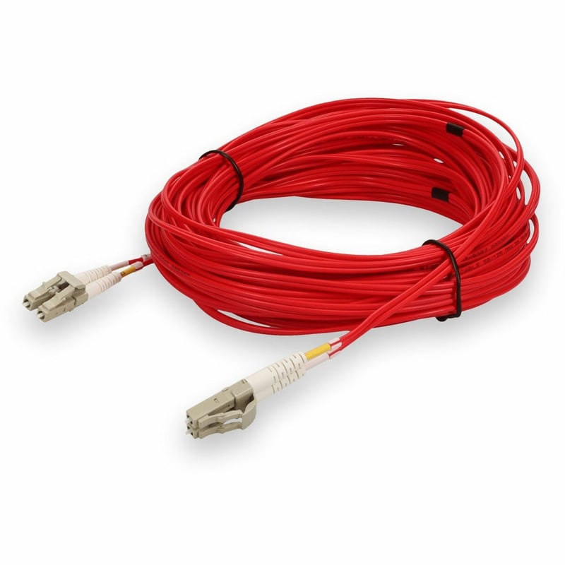 AddOn 15m LC to LC Red OM4 Duplex OFNR (Riser-Rated) TAA Fiber Patch Cable - Thumbnail 1