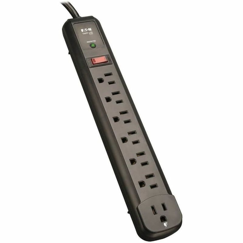 Tripp Lite by Eaton Protect It! 7-Outlet Surge Protector 6 Right-Angle Outlets 4 ft. (1.22 m) Cord 1080 Joules Diagnostic LED Black Housing - Thumbnail 1