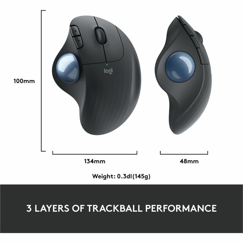 Logitech ERGO M575 Wireless Trackball Mouse - Easy thumb control, precision and smooth tracking, ergonomic comfort design, for Windows, PC and Mac with Bluetooth and USB capabilities (Black) - Thumbnail 2