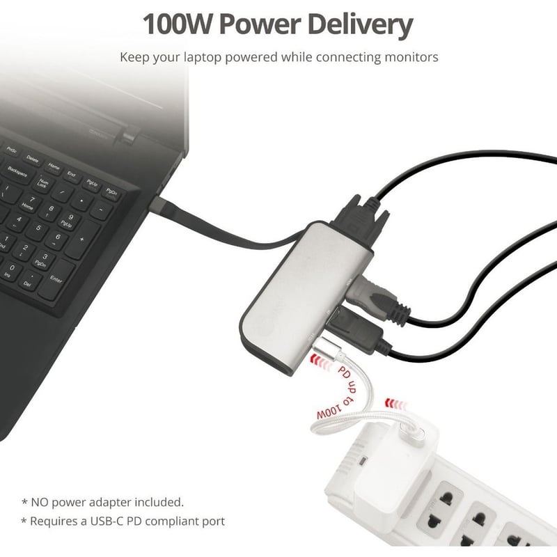 USB-C to Multi-Video MST Hub with 100W PD 3.0 - 4K@60Hz Ultra HD - Thumbnail 5