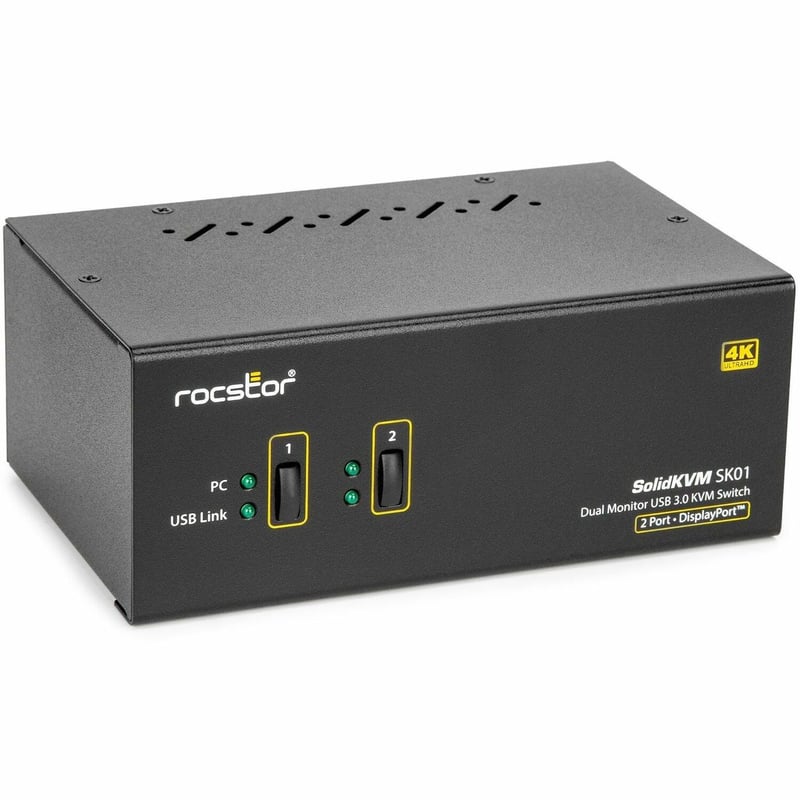 ROCSTOR KVM SK01 2-PORT 4K DUAL VIEW USB 3.0 HUB/AUDIO TAA - Thumbnail 1