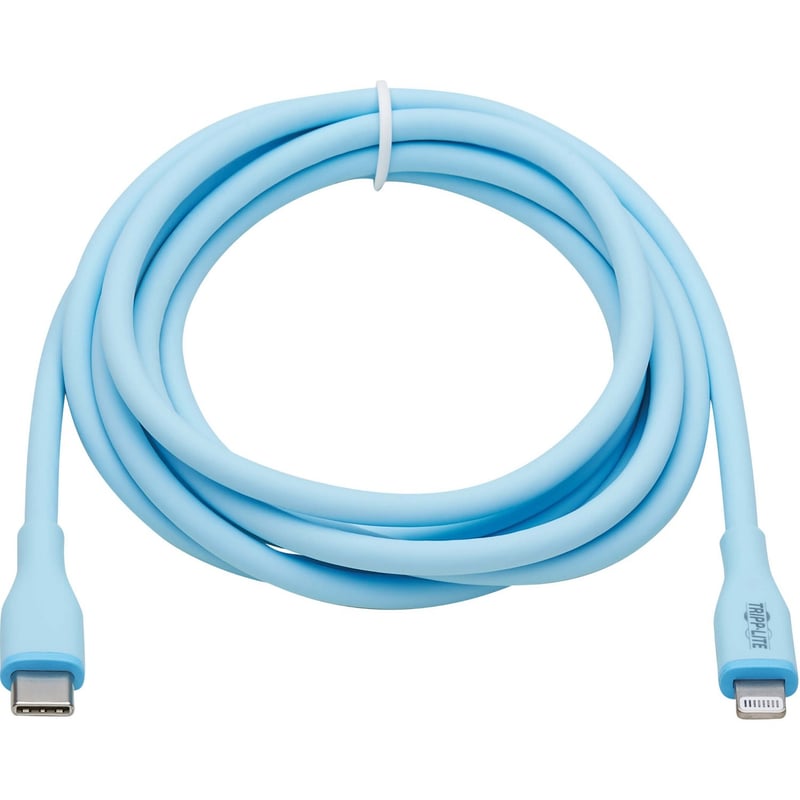 Eaton Tripp Lite Series Safe-IT USB-C to Lightning Sync/Charge Antibacterial Cable, Ultra Flexible, MFi Certified - USB 2.0 (M/M), Light Blue, 6 ft. (1.83 m) - Thumbnail 1