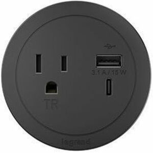 Wiremold Round FPC with 1 Outlet and Combo USB-A and USB-C Ports - Black