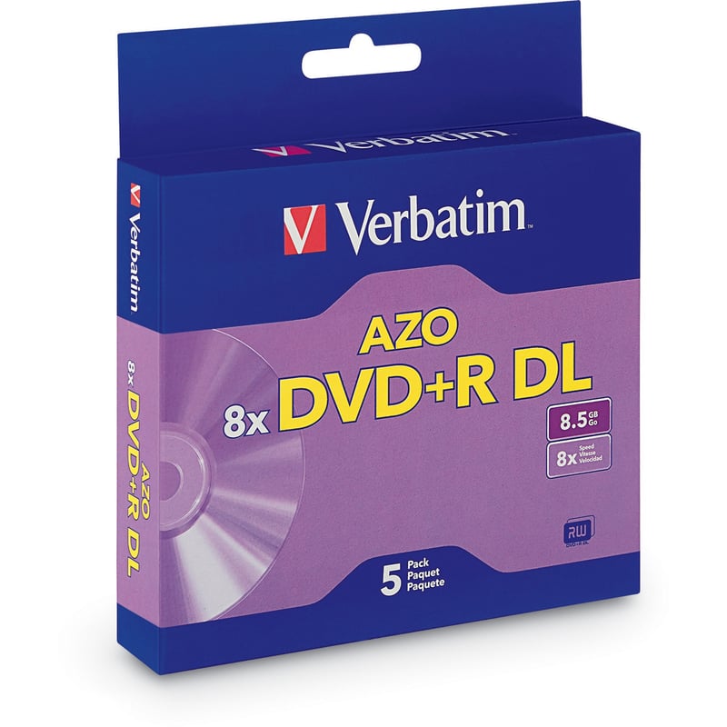 Verbatim DVD+R DL 8.5GB 8X with Branded Surface - 5pk Jewel Case Box - Thumbnail 1