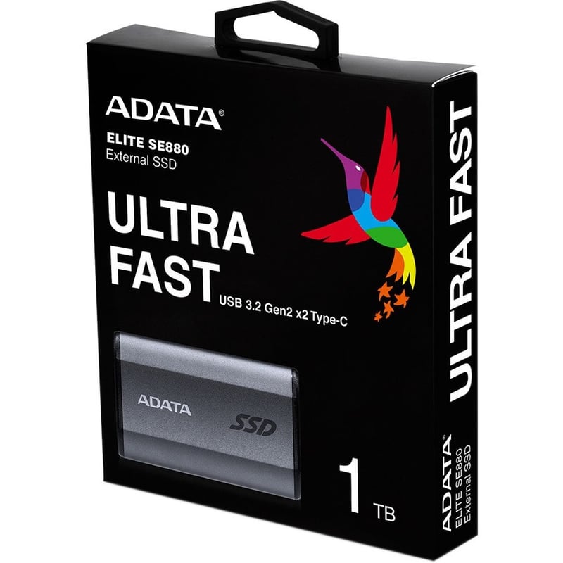 Adata Elite SE880 AELI-SE880-1TCGY 1 TB Portable Solid State Drive - External - Titanium Gray