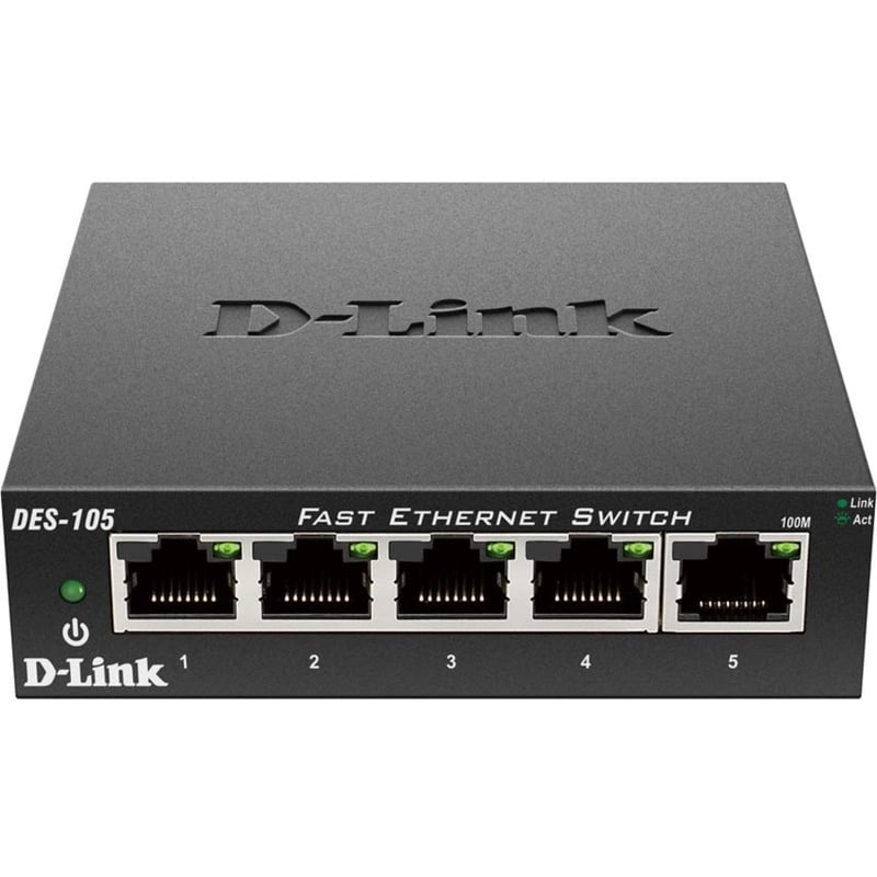 D-Link DES-105 5-Port 10/100 Unmanaged Metal Desktop Switch - Thumbnail 1