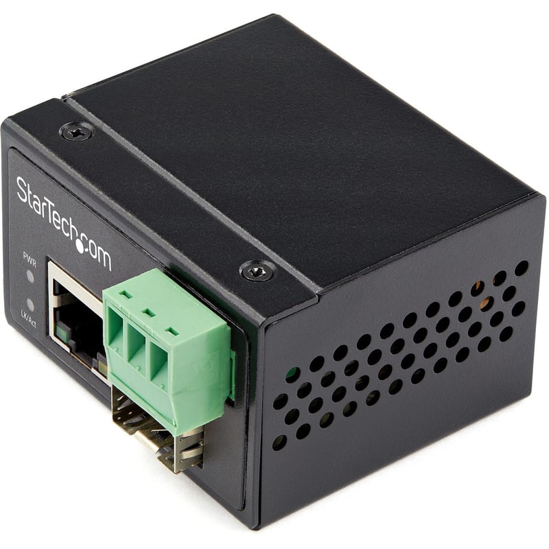 StarTech.com Industrial Fiber to Ethernet Media Converter - 100Mbps SFP to RJ45/CAT6 SM/MM - Fiber to Copper Network - IP-30 12V Input - Thumbnail 1