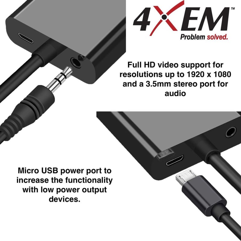 4XEM HDMI to VGA Adapter with Power and 3.5mm Audio Cable - Black - Thumbnail 3