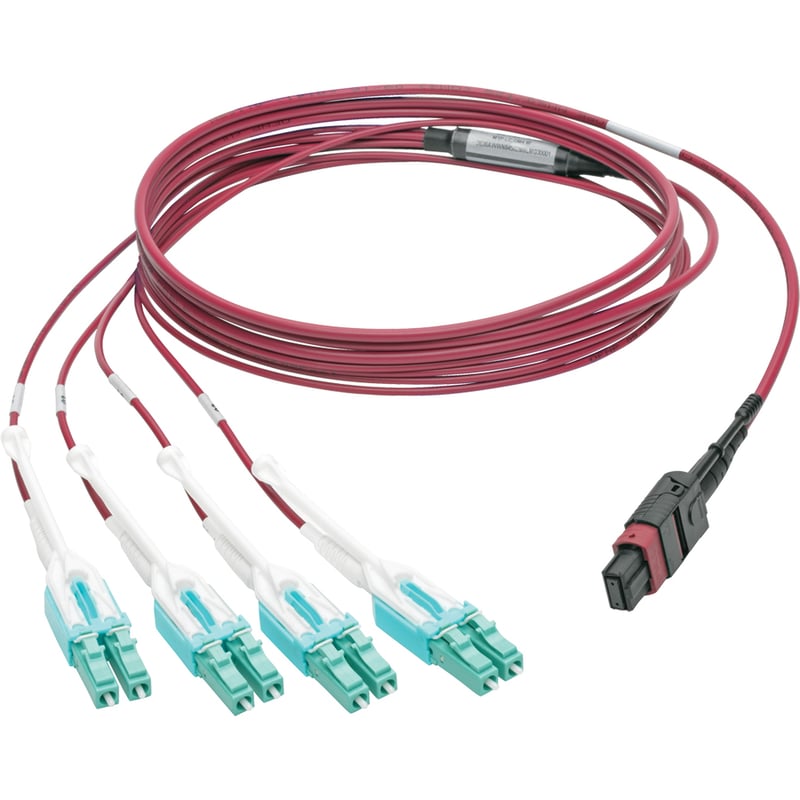 Eaton Tripp Lite Series 40G MTP/MPO to 4xLC Fan-Out OM4 Plenum-Rated Fiber Optic Cable, 40GBASE-SR4, Push/Pull Tabs, Magenta, 3 m - Thumbnail 3
