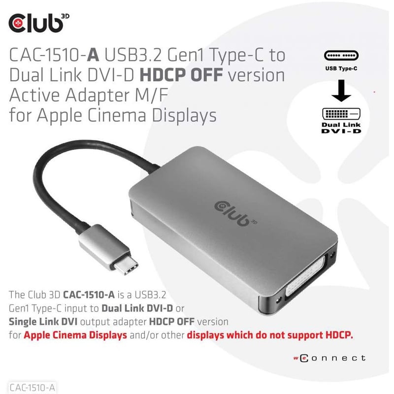 Club 3D DVI-D/USB-C Video Adapter - Thumbnail 3