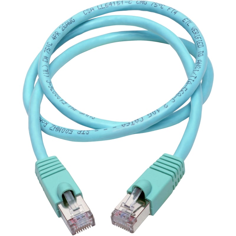 Eaton Tripp Lite Series Cat6a 10G Snagless Shielded STP Ethernet Cable (RJ45 M/M), PoE, Aqua, 3 ft. (0.91 m) - Thumbnail 2