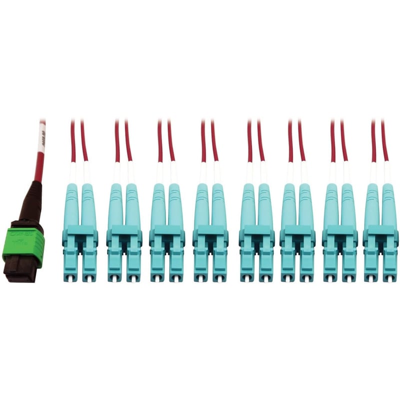 Tripp Lite by Eaton 400G Multimode 50/125 OM4 Plenum Fiber Optic Breakout Cable 16F MTP/MPO-APC to (x4) LC Duplex (F/M) Magenta 5 m - Thumbnail 1