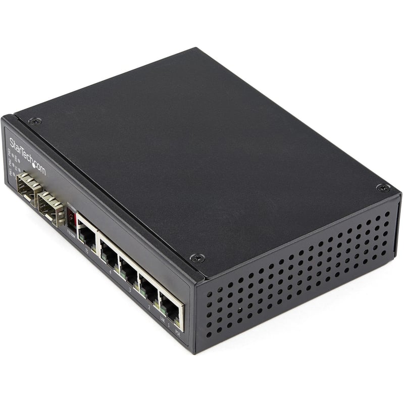 StarTech.com Industrial 6 Port Gigabit Ethernet Switch 4 PoE RJ45 +2 SFP Slots 30W PoE+ 48VDC 10/100/1000 Mbps -40C to 75C w/DIN Connector - Thumbnail 1