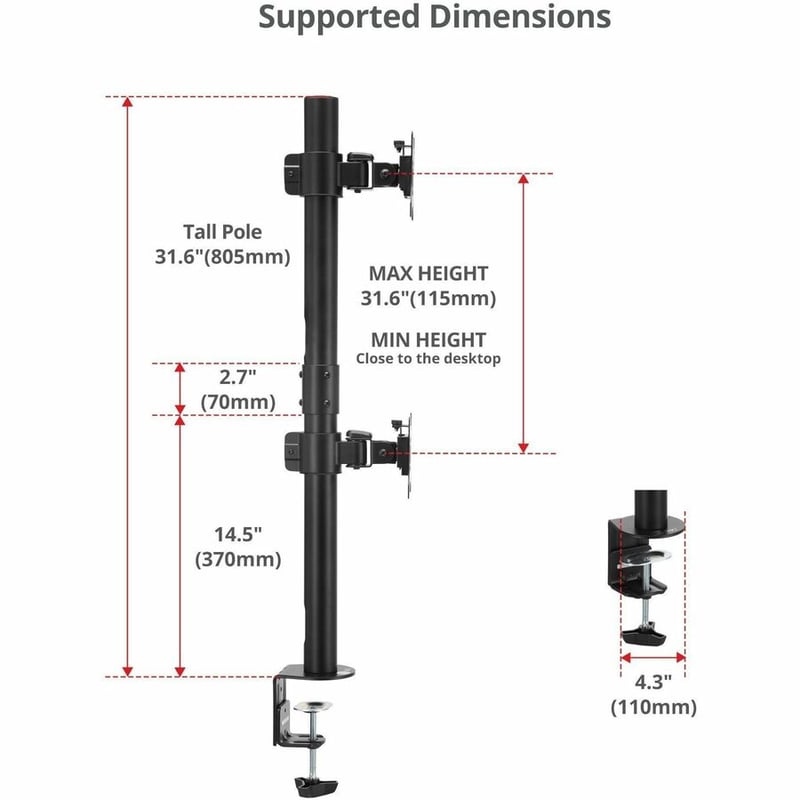 DUAL 38 INCH STACK MONITOR POLE MOUNT 26.5 LBSBLACK - Thumbnail 3