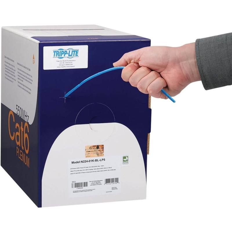 Eaton Tripp Lite Series Cat6 Gigabit Solid Core UTP Bulk Ethernet Cable, CMP-LP 0.5A Plenum, 100W PoE/PoE++, Blue, 1000 ft. (304.8 m) - Thumbnail 2