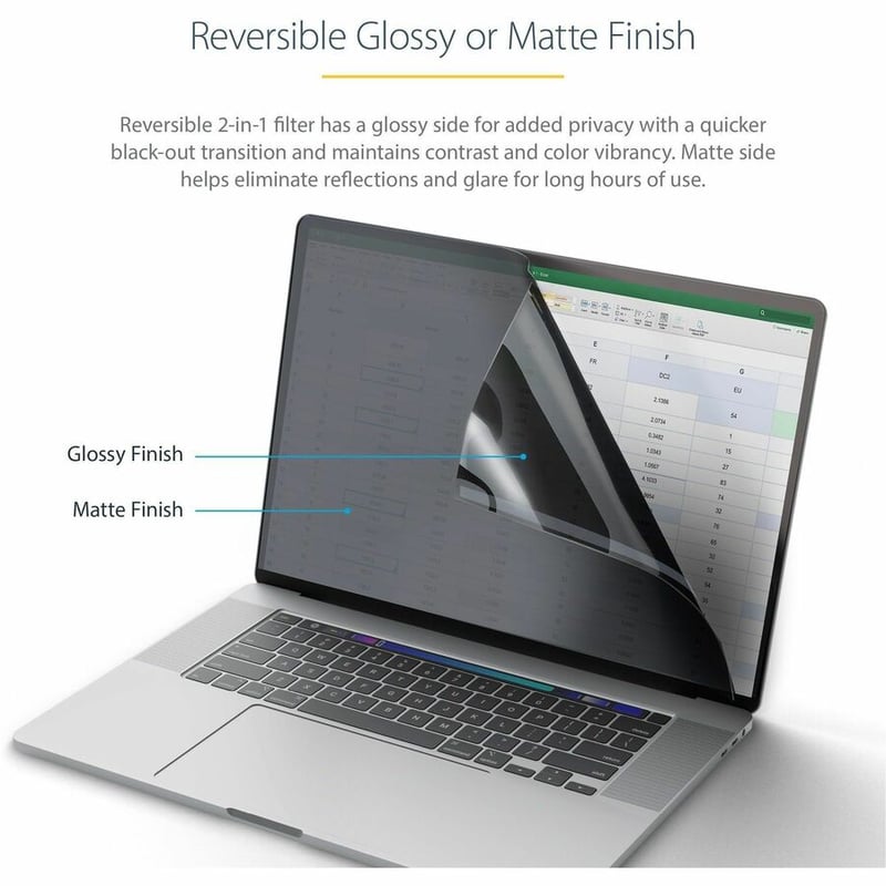 StarTech.com 14-inch MacBook Pro 21/23 Laptop Privacy Screen, Anti-Glare Privacy Filter w/51% Blue Light Reduction, Matte/Glossy Sides - Thumbnail 3
