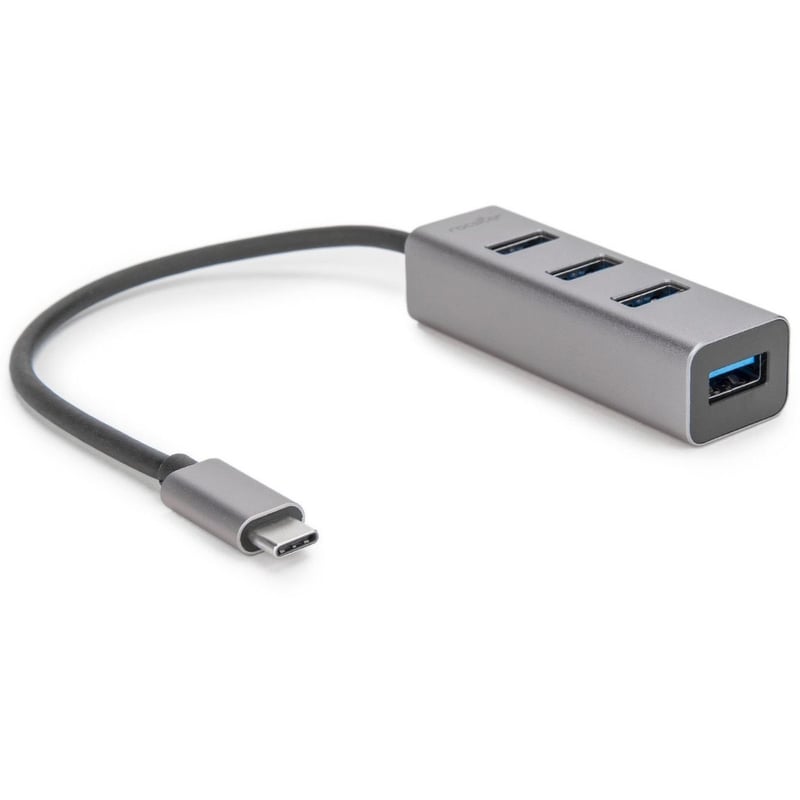 Rocstor Premium Portable 4 Port Aluminum Hub - USB-C to 4x USB-A Hub - USB 3.0 Hub - Bus Powered - USB C to USB Type-A Hub - USB Type C - External - USB-C 3.1 to 4 USB Type-A 3.0 Port(s) USB-A - For MacBook, MacBook Air© - Thumbnail 1
