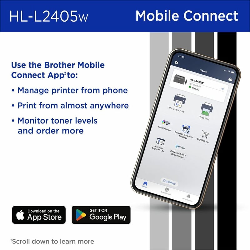 Brother Wireless HL-L2405W Compact Monochrome Laser Printer, Mobile Printing - Thumbnail 3