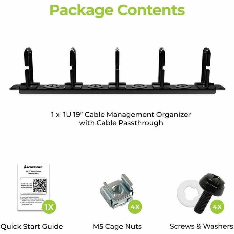 IOGEAR 1U 19" Cable Management Organizer with Cable Passthrough - Thumbnail 3