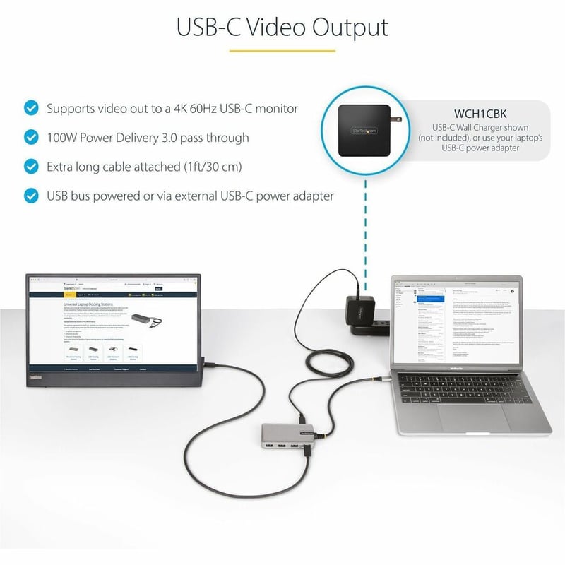 StarTech.com 4-Port USB-C Hub with USB-C DP Alt Mode Video Output, 3x USB-A, 1x USB-C, 100W Power Delivery Pass-Through, USB 3.2 10Gbps - Thumbnail 2