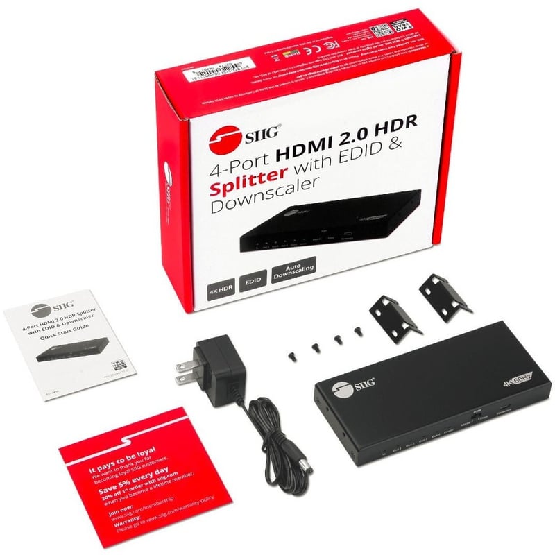 SIIG 4 Port HDMI 2.0 4K 60Hz HDR Splitter with EDID and Downscaling Feature - Thumbnail 2