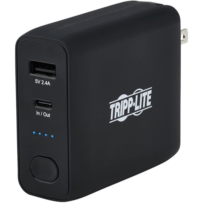 Tripp Lite by Eaton Portable 5000mAh 2-Port Mobile Power Bank and USB Battery Wall Charger Combo - Direct Plug Black - Thumbnail 1
