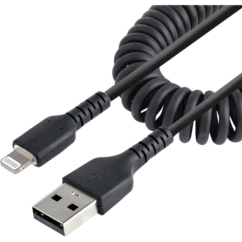 StarTech.com 50cm/20in USB to Lightning Cable, MFi Certified, Coiled iPhone Charger Cable, Black, Durable TPE Jacket Aramid Fiber - Thumbnail 1