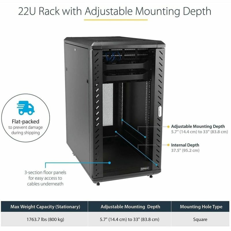 StarTech.com 22U 36in Knock-Down Server Rack Cabinet with Caster - Thumbnail 2