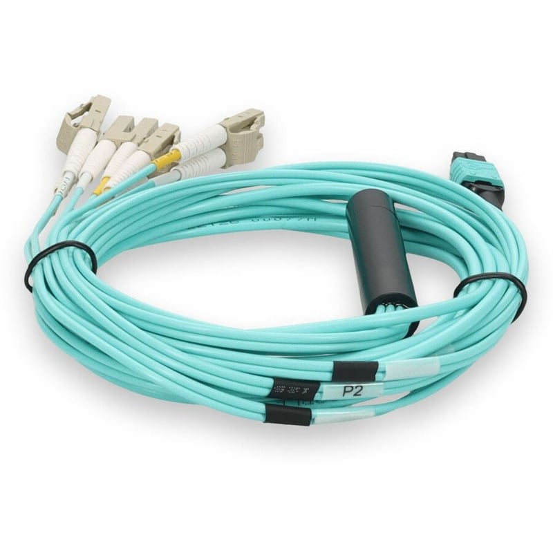 AddOn 3m Juniper Networks MTP-4LC-M3M Compatible MPO (Female) to 8xLC (Male) 8-Strand Aqua OM3 Fiber Fanout Cable - Thumbnail 4