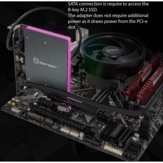 IO Crest M.2 M-key and M.2 B-key SSD RGB Adapter Card with Heatsink 12V ARGB PIN