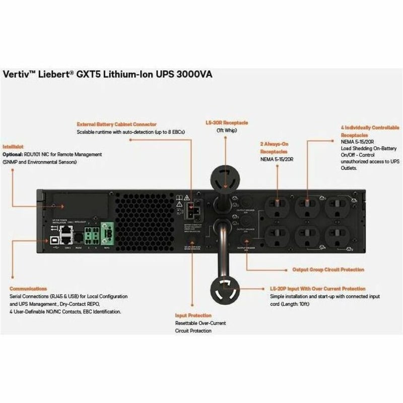 Vertiv Liebert GXT5 Lithium-Ion Online UPS 3000VA/2700W 120V Tower/Rack UPS - Thumbnail 3