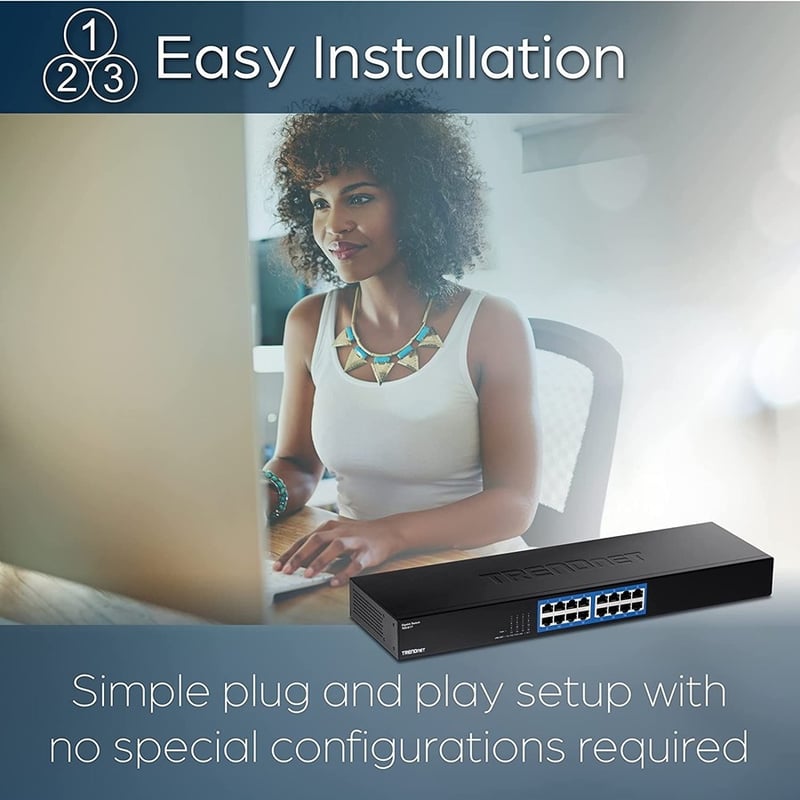 TRENDnet 16-Port Gigabit Switch, TEG-S17, 16 x Gigabit RJ-45 Ports, 32Gbps Switching Capacity, Fanless Design, Metal Enclosure, Internal Power Supply, Lifetime Protection, Black - Thumbnail 3