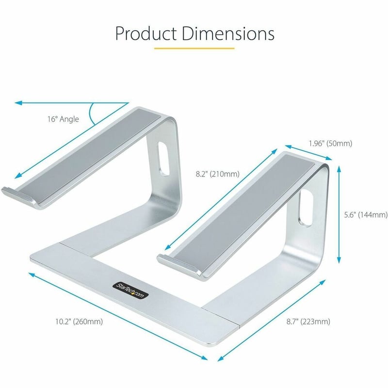 StarTech.com Laptop Stand for Desk, Supports 5kg / 11lb, Aluminum, Silver, Ergonomic Laptop Riser, Portable Laptop Holder for Desk - Thumbnail 5