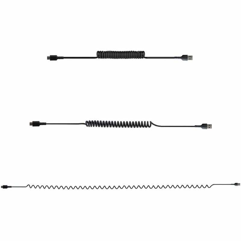 StarTech.com 3ft (1m) USB A to C Charging Cable, Coiled Heavy Duty USB 2.0 A to Type-C, Durable Fast Charge & Sync USB-C Cable, Black, M/M - Thumbnail 5