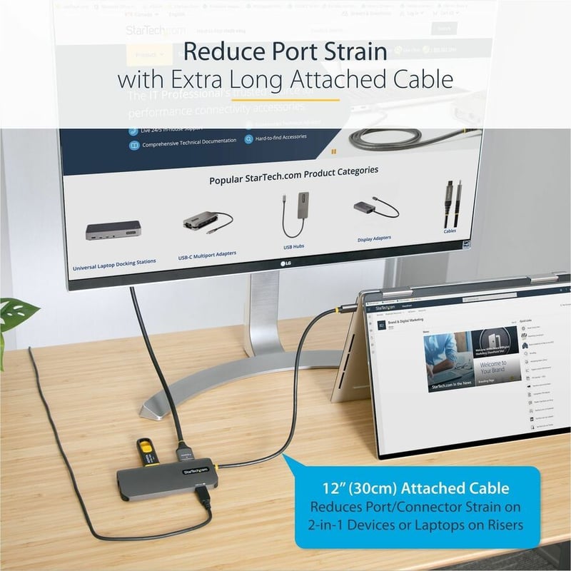 StarTech.com USB C Multiport Adapter, 4K 60Hz HDMI HDR10 Video, 3 Port 5Gbps USB 3.2 Hub, 100W PD PassThrough, GbE, Mini Travel Dock - Thumbnail 4