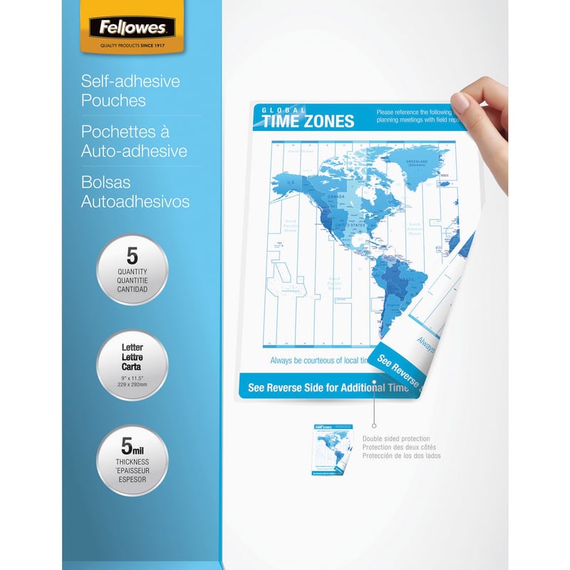 Fellowes Self-Adhesive Pouches - Letter, 5mil, 5 pack - Thumbnail 1