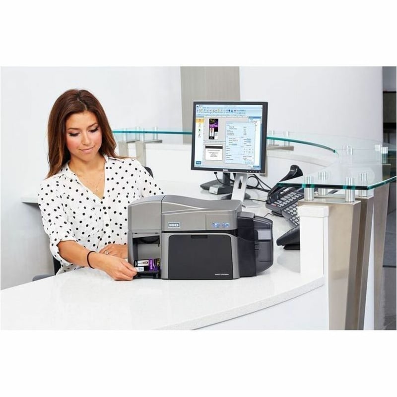 Fargo DTC1250e Single Sided Desktop Dye Sublimation/Thermal Transfer Printer - Color - Card Print - Ethernet - USB - Thumbnail 4
