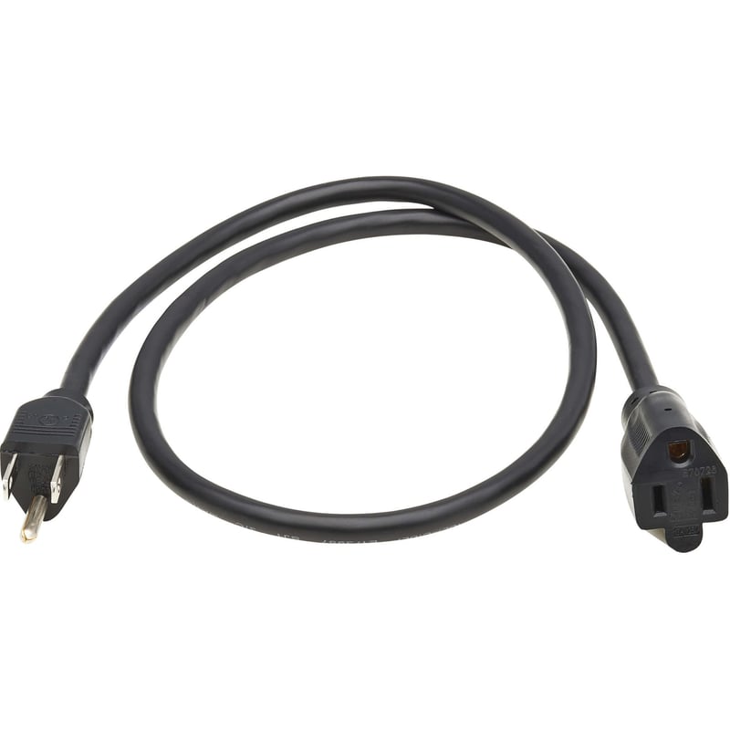 Eaton Tripp Lite Series Power Extension Cord, NEMA 5-15P to NEMA 5-15R - 13A, 120V, 16 AWG, 3 ft. (0.9 m), Black - Thumbnail 1