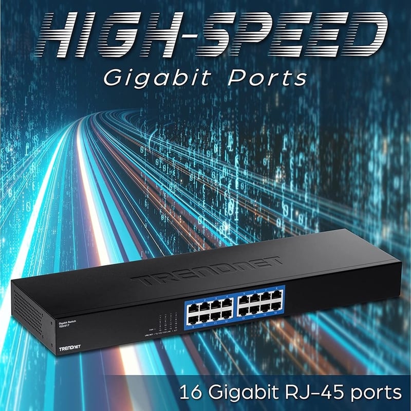TRENDnet 16-Port Gigabit Switch, TEG-S17, 16 x Gigabit RJ-45 Ports, 32Gbps Switching Capacity, Fanless Design, Metal Enclosure, Internal Power Supply, Lifetime Protection, Black - Thumbnail 5
